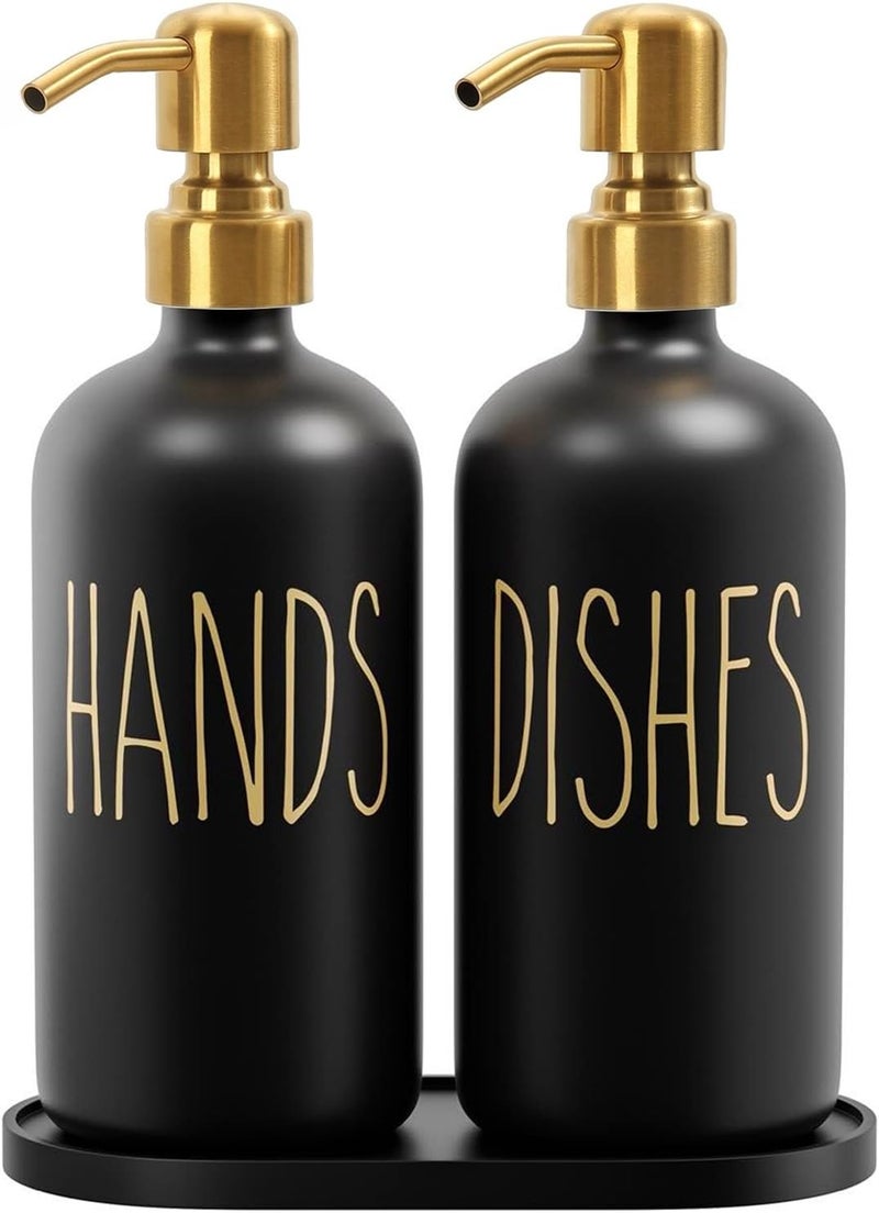 MOMEEMO Kitchen Soap Dispenser Set, Contains Hand and Dish Soap Dispenser, Suitable for Black and Gold Kitchen Decor. (Black & Gold) - Image 1